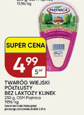 Twaróg wiejski półtłusty bez laktozy klinek Piątnica promocja w Chata Polska