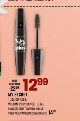 Tusz do rzęs My Secret Volume Plus Black promocja w Drogerie Natura