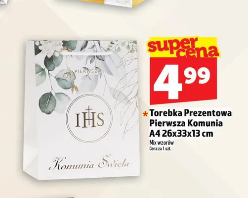 Torebka Prezentowa Pierwsza Komunia A4 26x33x13cm promocja w TOPAZ