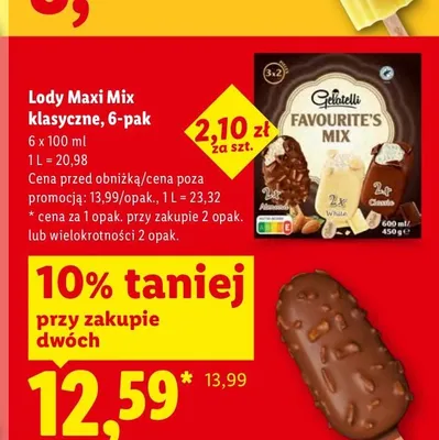 Lody Maxi Mix klasyczne Gelatelli 6-pak promocja w Lidl