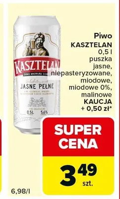 Piwo Kasztelan jasne pełne promocja w Carrefour Express