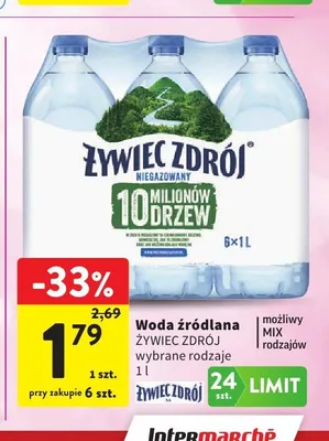 Woda źródlana Żywiec Zdrój niegazowana promocja w Intermarche