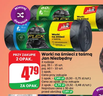 Worki na śmieci z taśmą 35 l Jan Niezbędny promocja w Dino