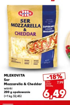 Ser Mozzarella & Cheddar wiórki Mlekovita promocja w Kaufland