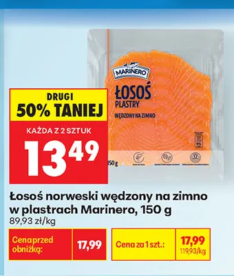Łosoś norweski wędzony na zimno w plastrach Marinero promocja w Biedronka