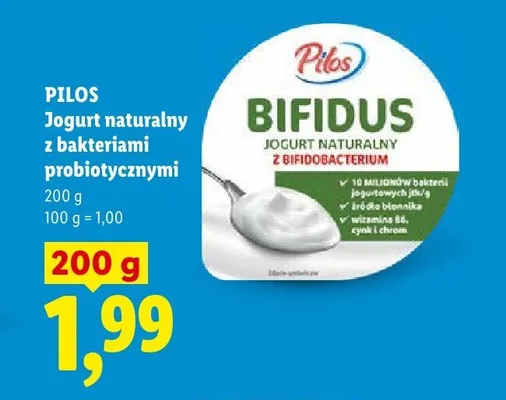 Jogurt naturalny z bakteriami probiotycznymi Bifidus Pilos promocja w Lidl