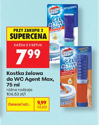 Kostka żelowa do WC Agent Max Gel Active Discs Hygienic promocja w Biedronka