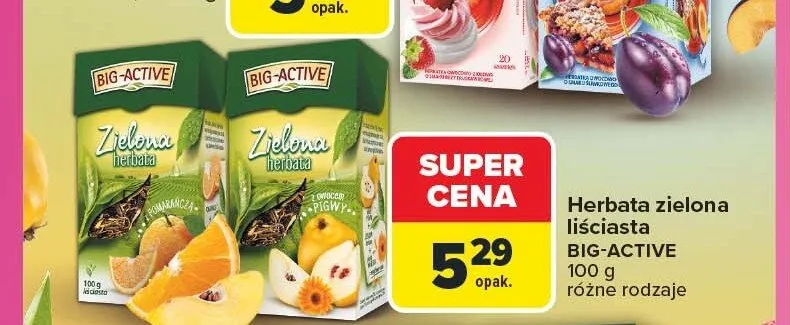Herbata zielona liściasta Big-Active pomarańcza promocja w Carrefour