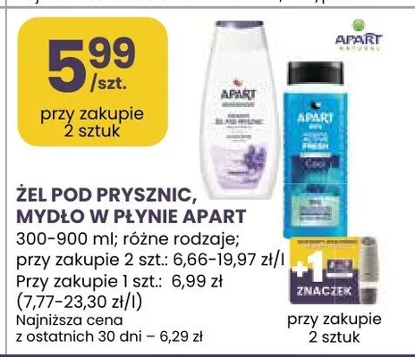 Żel pod prysznic, mydło w płynie Apart promocja w Stokrotka