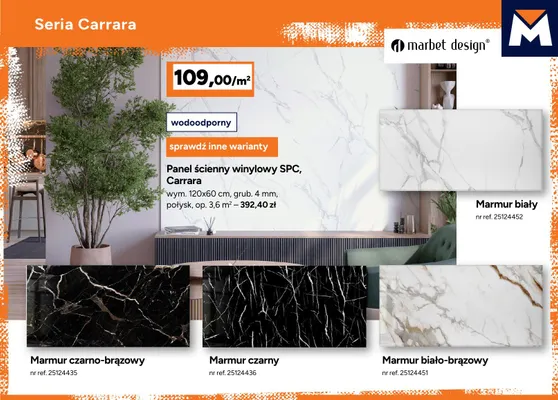 Panel ścienny winylowy Spc Carrara Marmur biało-brązowy Marbet Design promocja w Bricoman