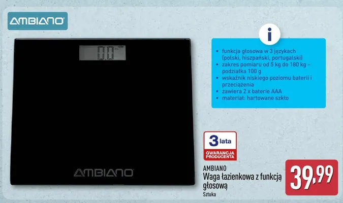 Waga łazienkowa z funkcją głosową AMBIANO promocja w Aldi
