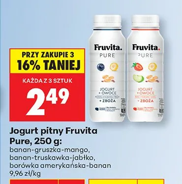Jogurt pitny Pure banan-truskawka-jabłko 250g promocja w Biedronka