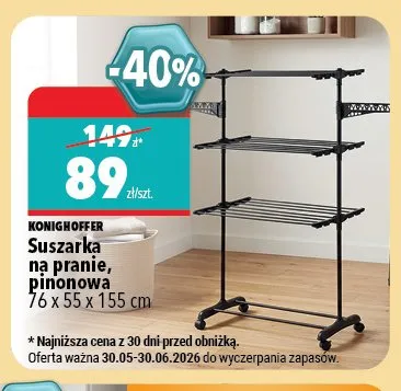 Suszarka na pranie pionowa Konighoffer 76x55x155 cm promocja w Biedronka Home