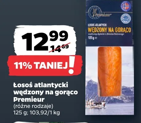Łosoś atlantycki wędzony na gorąco Premieur promocja w Netto