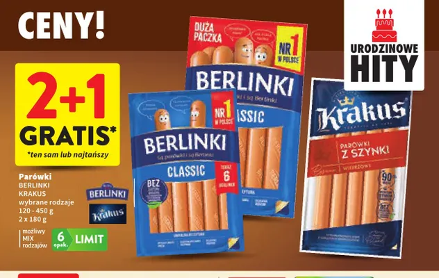 Parówki Berlinki Classic duża paczka promocja w Intermarche