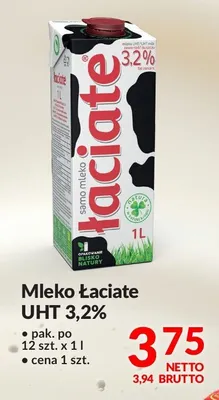 Mleko Łaciate UHT 3,2% promocja w Makro