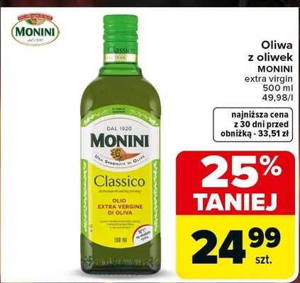 Oliwa z oliwek Monini Classico extra virgin promocja w Carrefour