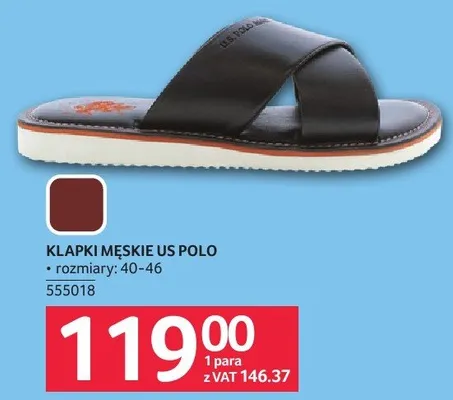 Klapki męskie US Polo promocja w Selgros