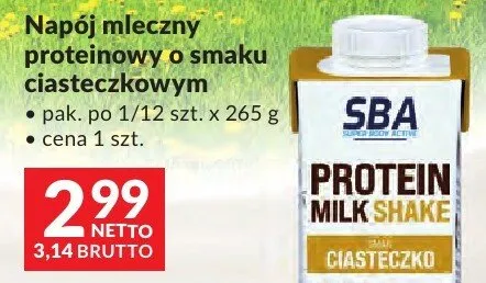 Napój mleczny proteinowy SBA o smaku ciasteczkowym promocja w Makro
