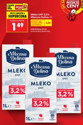 Mleko UHT Mleczna Dolina 3,2% promocja w Biedronka