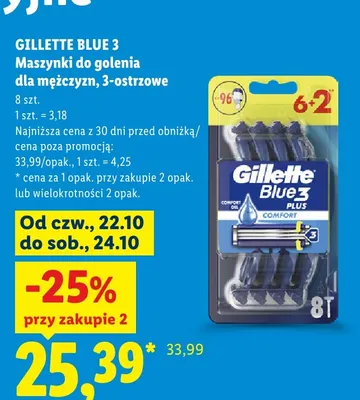 Maszynki do golenia dla mężczyzn 3-ostrzowe Gillette Blue 3 Plus Comfort 8-pak promocja w Lidl