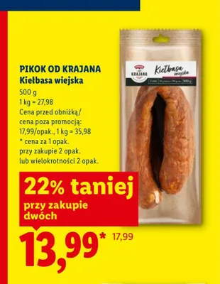 Kiełbasa wiejska Pikok od Krajana promocja w Lidl