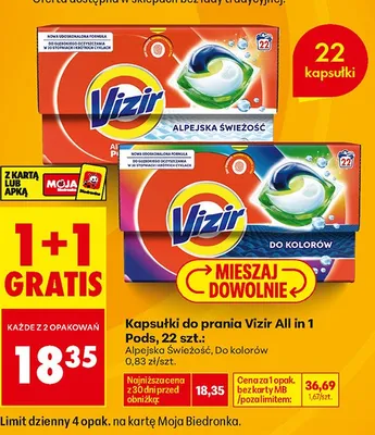 Kapsułki do prania Vizir All in 1 Pods promocja w Biedronka