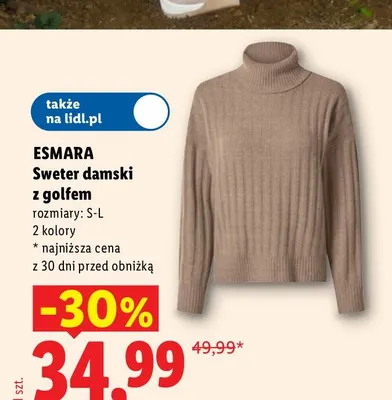 Sweter damski z golfem Esmara promocja w Lidl