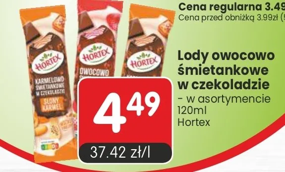 Lody owocowo śmietankowe w czekoladzie Hortex promocja w Market Point