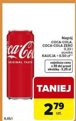 Napój Coca-Cola, Coca-Cola Zero puszka KAUCJA + 0,50 zł promocja w Carrefour Express