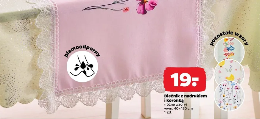 Bieżnik z nadrukiem i koronką promocja w Netto