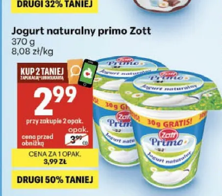 Jogurt naturalny Primo Zott promocja w Delikatesy Centrum
