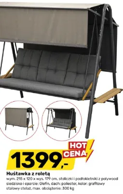 Huśtawka z roletą 215x120x179cm kolor grafitowy promocja w Bricomarche