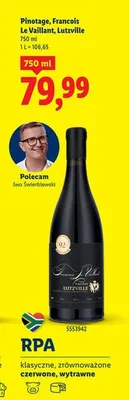 Wino Pinotage, Francois Le Vaillant, Lutzville promocja w Lidl
