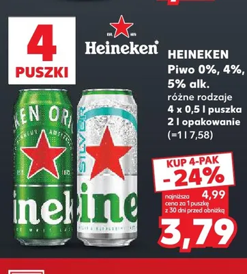 Piwo Heineken Silver 4-pak 500 ml promocja w Kaufland
