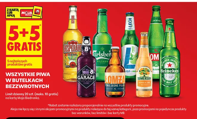 Piwa w butelkach bezzwrotnych promocja w Biedronka