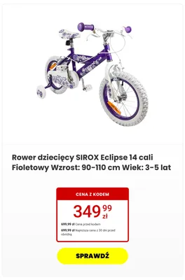 Rower dziecięcy Sirox Eclipse 14 cali fioletowy promocja w Media Expert