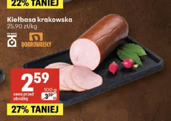 Kiełbasa krakowska Pekpol promocja w Delikatesy Centrum