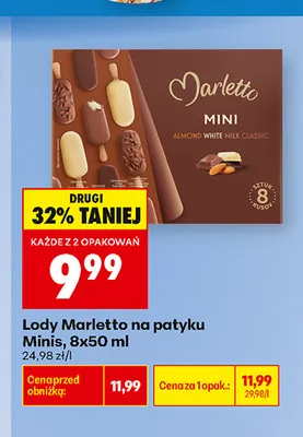 Lody na patyku Minis 8-pak Marletto promocja w Biedronka