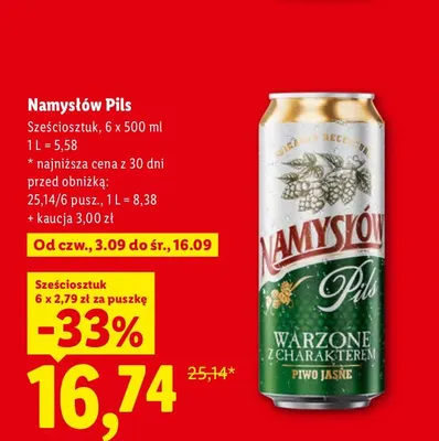 Piwo Namysłów Pils 6-pak promocja w Lidl