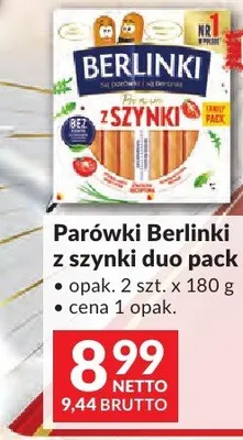 Parówki Berlinki z szynki duo pack promocja w Makro