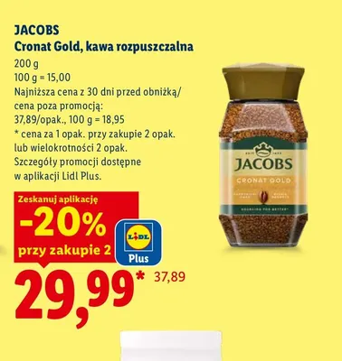 Kawa rozpuszczalna Cronat Gold Jacobs promocja w Lidl