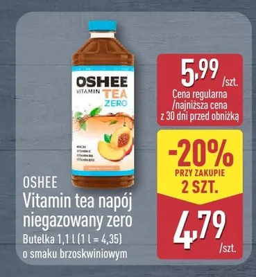 Napój niegazowany Oshee Vitamin Tea Zero brzoskwiniowy promocja w Aldi