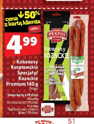 Kabanosy Kurpiowskie Specjały Pekpol promocja w TOPAZ