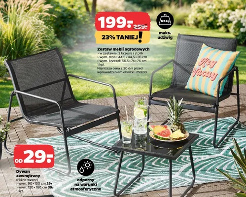 Zestaw mebli ogrodowych 2 krzesła i stolik 44,5x44,5x38cm stolik 56,5x74x76cm krzesła promocja w Netto
