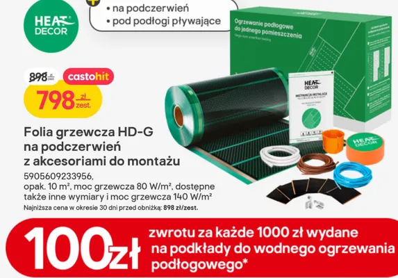 Folia grzewcza HD-G na podczerwień z akcesoriami do montażu opak. 10 m², moc grzewcza 80 W/m² promocja w Castorama