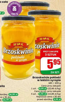Brzoskwinie połówki w lekkim syropie promocja w Dino