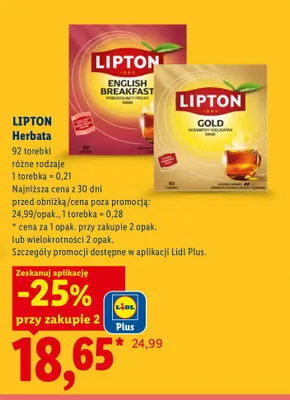 Herbata English Breakfast Lipton promocja w Lidl