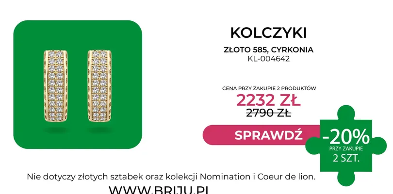 Kolczyki złoto 585 cyrkonia KL-004642 Briju promocja w Briju