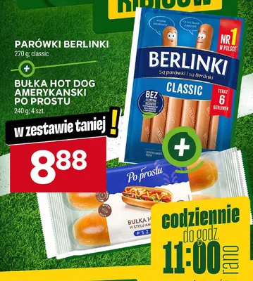 Zestaw parówki Berlinki Classic + bułka hot dog amerykański Po Prostu promocja w Stokrotka